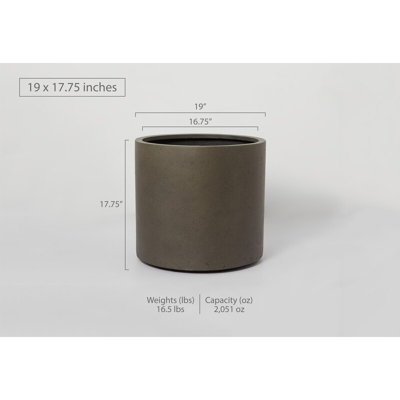 Indoor/Outdoor Large Nordic Minimalist Fiberstone Lightweight Round Cylinder Planter Pot  19 15 12inch Cement Finish