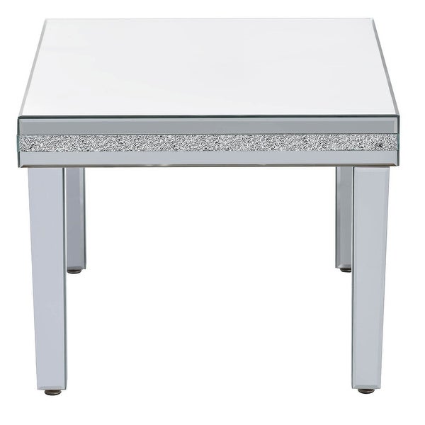 Fashionable Modern Glass Mirrored Coffee Table， Cocktail Table with Crystal Design and Adjustable Height Legs