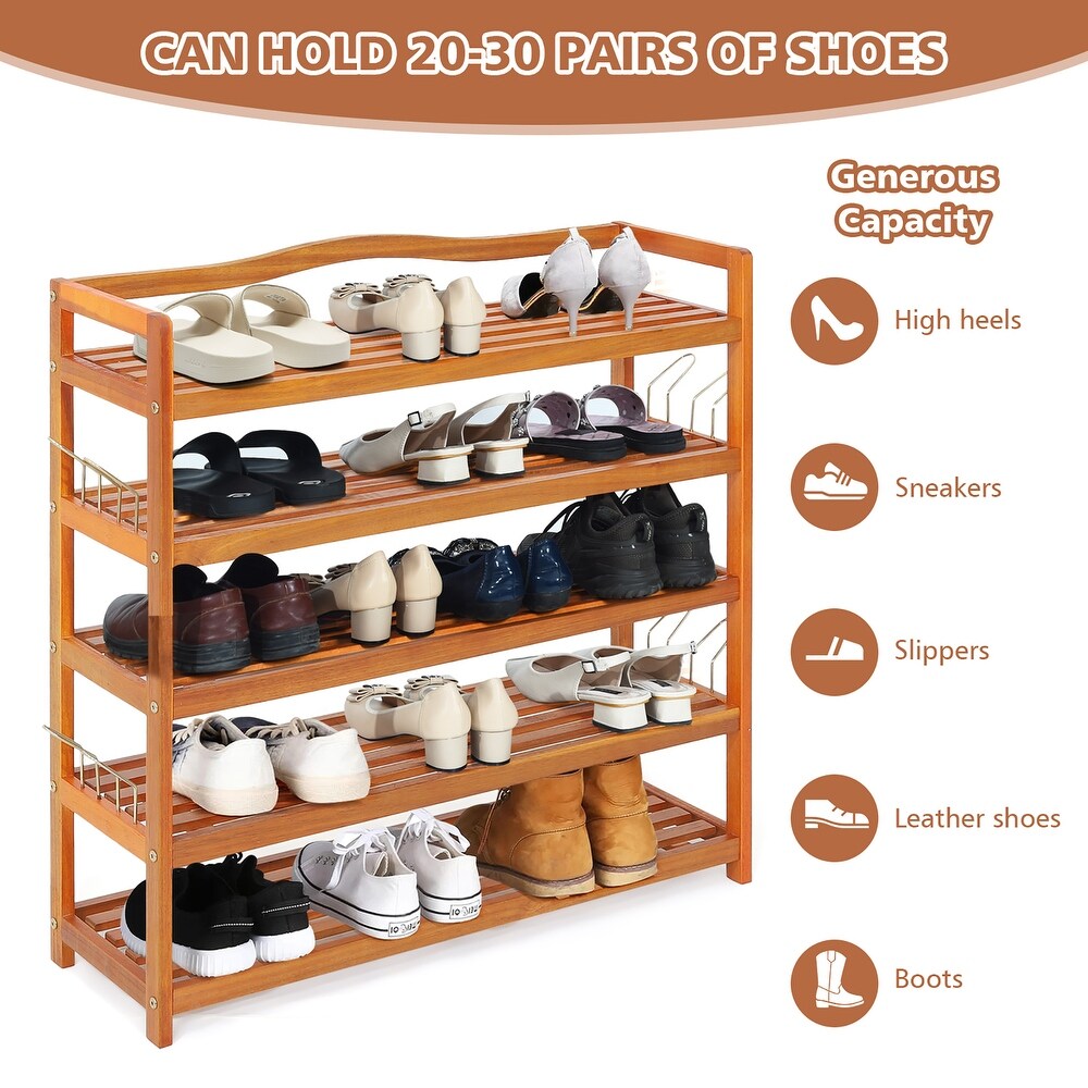 Costway 5 Tier Wood Shoe Rack Freestanding Large Shoe Storage