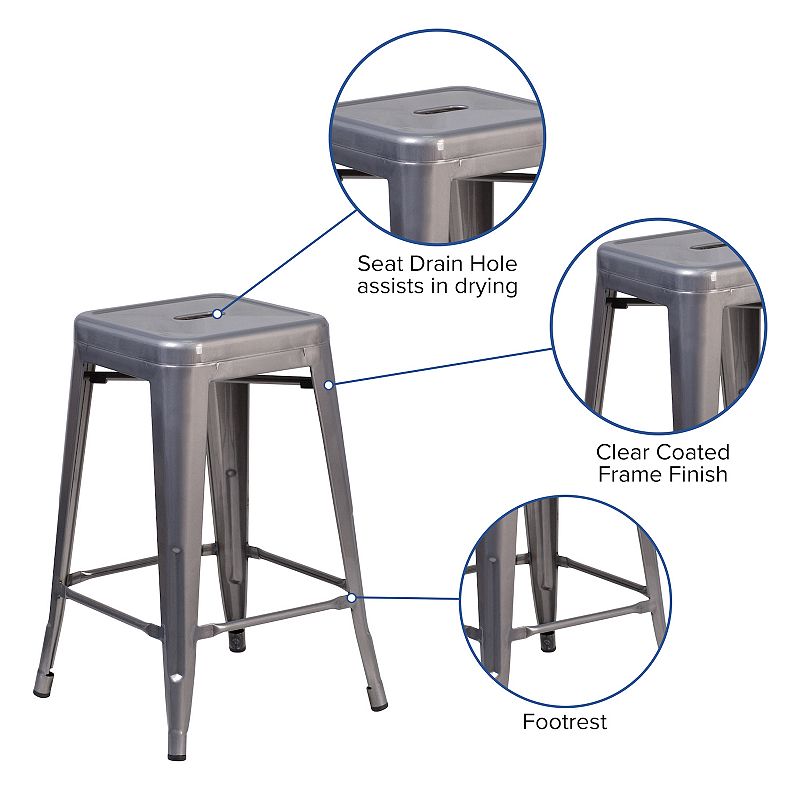 Emma and Oliver 4 Pack 24'' High Backless Metal Indoor Counter Height Stool with Square Seat