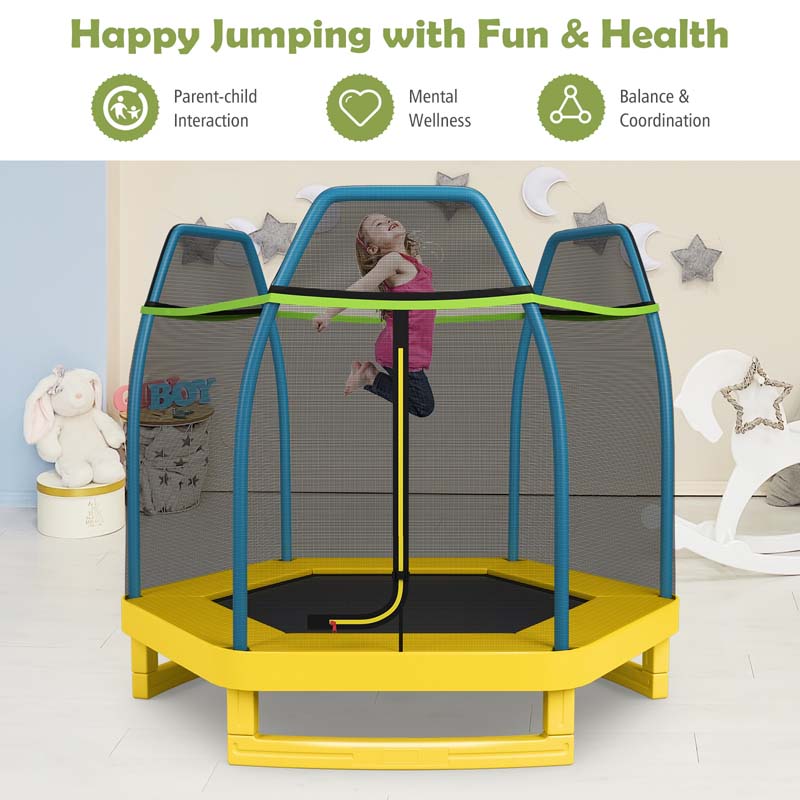 7 FT ASTM Certified Kids Trampoline Recreational Bounce Jumper with Safety Enclosure Net