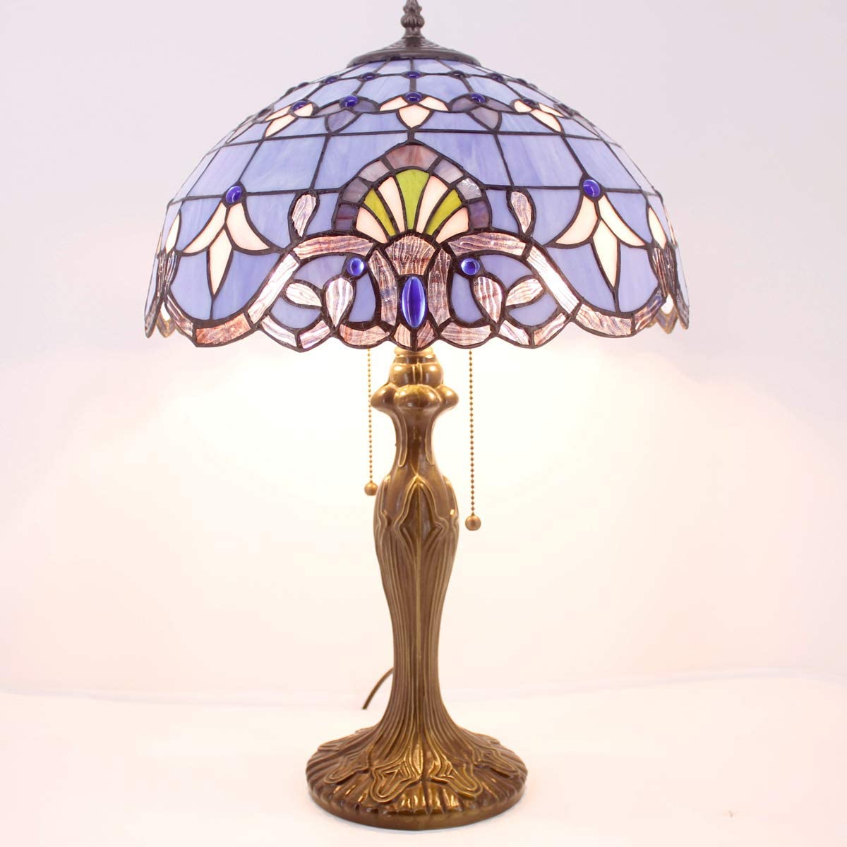 GEDUBIUBOO  Lamp Blue Purple Stained Glass Baroque Table Lamp Lavender Style Bedside Desk Light Metal Base 16X16X24 Inches Decor Bedroom Living Room  Office S003C Series