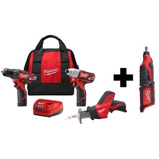 MW M12 12V Lithium-Ion Cordless Combo Kit (3-Tool) with M12 Rotary Tool 2498-23-2460-20