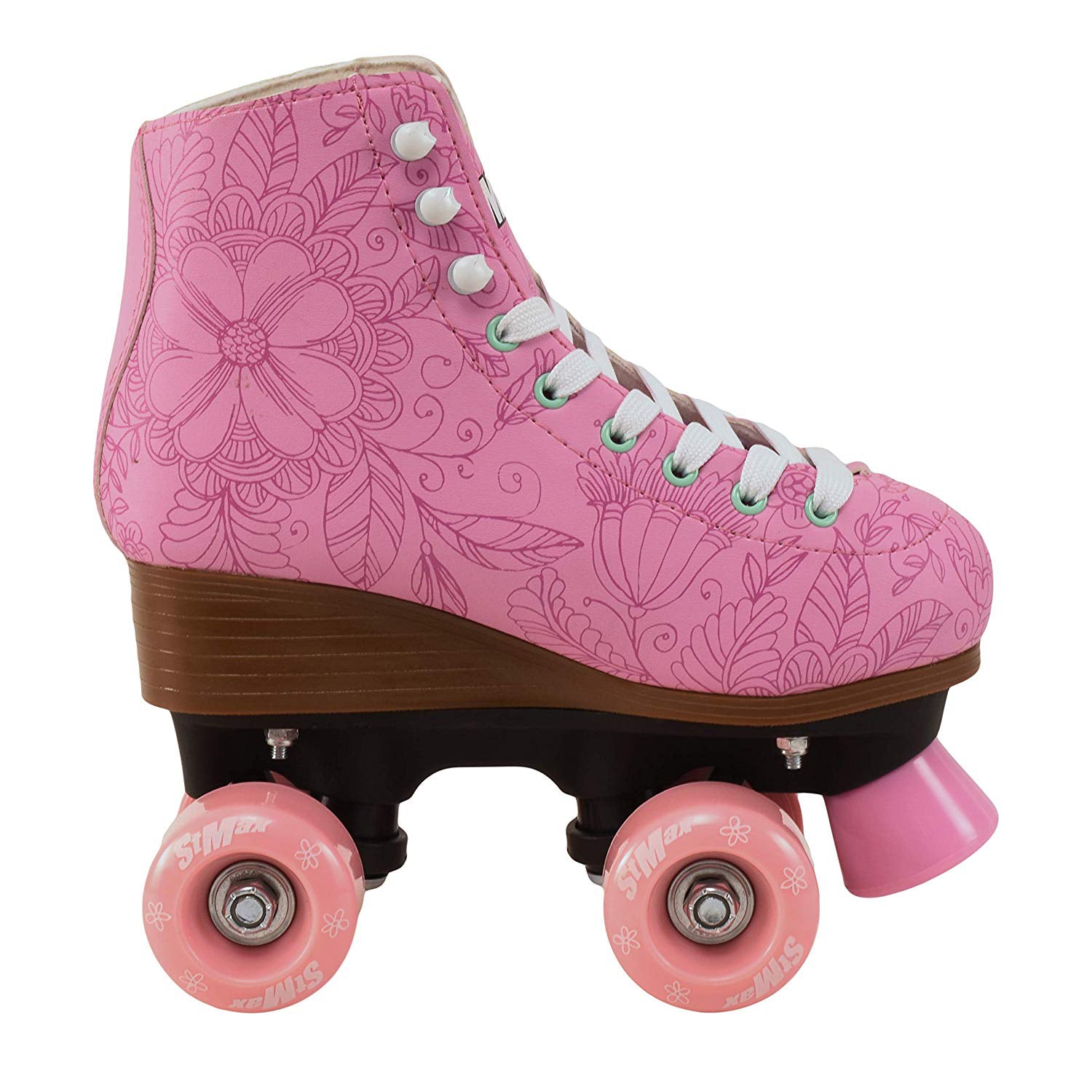 Quad Roller Skates for Girls and Women size 7 Women Pink Flower Outdoor Indoor and Rink Skating Classic Hightop Fashionable Design