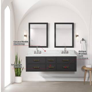 Lexora Sherman 60 in W x 22 in D Black Double Bath Vanity and Carrara Marble Top LVSH60DL100