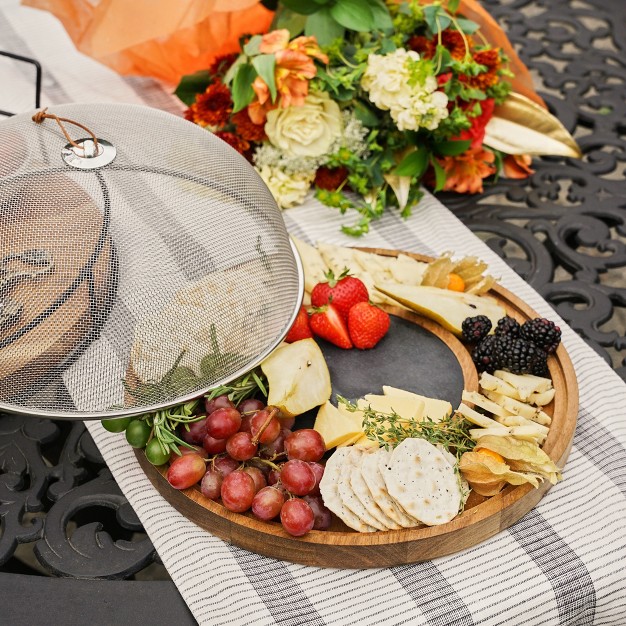 Twine Modern Manor Slate amp Acacia Wooden Charcuterie Board W Dome Serving Cheese Board For Party 3 Piece Brown