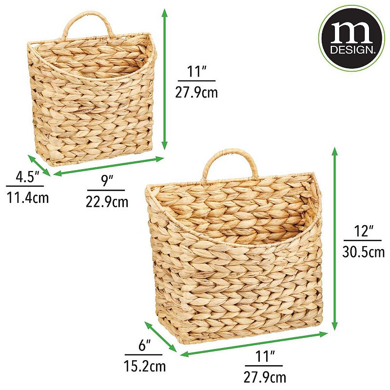 mDesign Woven Water Hyacinth Hanging Wall Storage Basket - Set of 2 - Natural