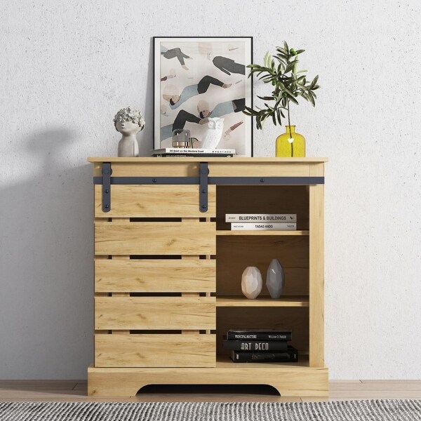 Buffet sideboard with sliding barn door