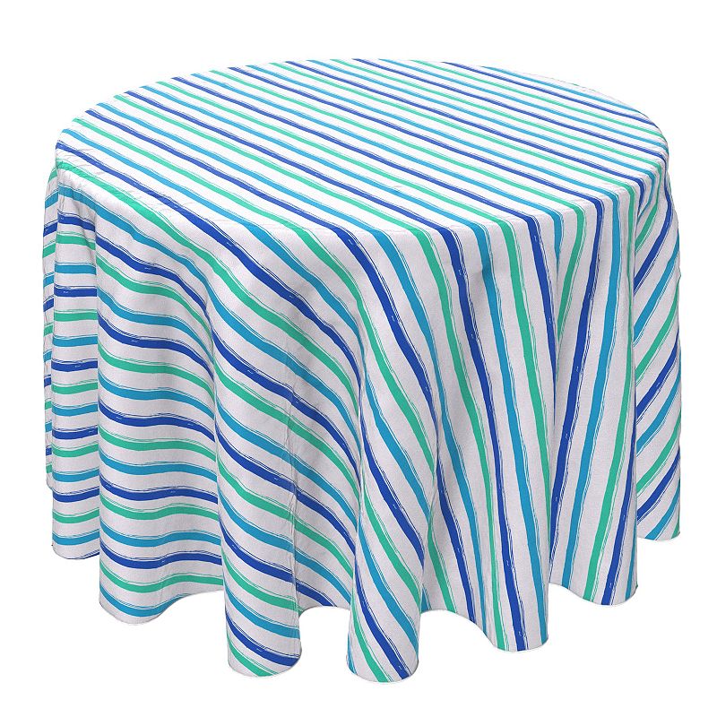 Round Tablecloth， 100% Cotton， 60 Round， Multi Blue Stripe