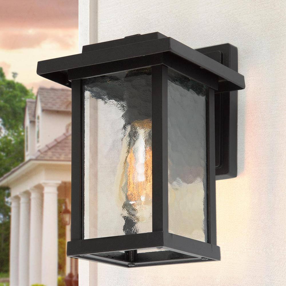 LNC 1-Light Black Modern Farmhouse Outdoor Wall Lantern Sconce with Water Glass Shade FUNQIBHD1321SF6