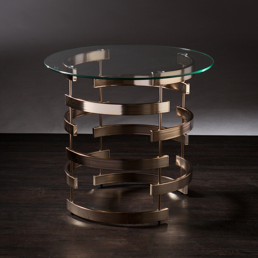 SEI Furniture Belmar Round End Table in Champagne   Contemporary   Side Tables And End Tables   by HedgeApple  Houzz