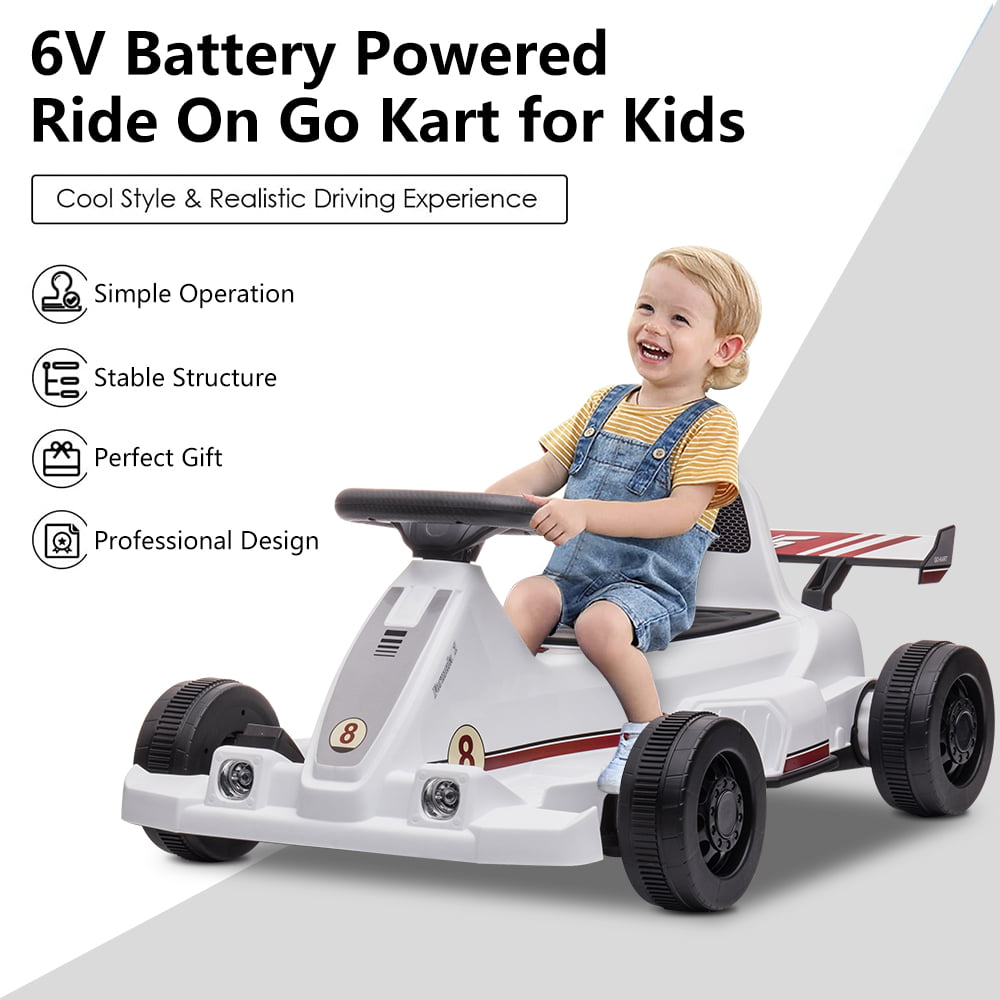 6V Ride on Toys for Boys Birthday Christmas Gifts， Battery Powered Kids Go Kart with Bubble， One Button Start， Horn， Forward/Backward， Go Kart for 2-5 Year Olds Kids， White