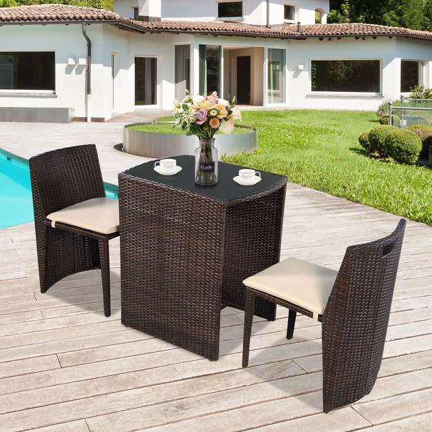 Costway 3 Pcs Cushioned Outdoor Wicker Patio Set Garden Lawn Sofa Furniture Seat Brown No Assembly