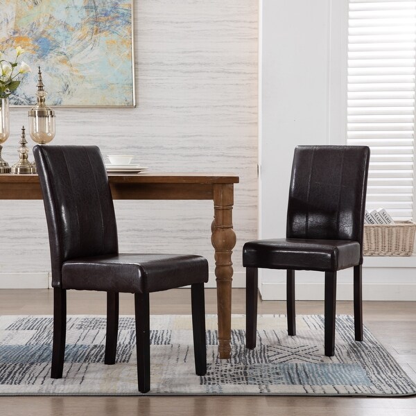 Leatherette Dining Chairs Solid Wood Set of 2