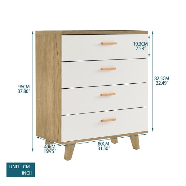 4-Drawer Dresser Cabinet with Solid Wood Handles and Feet， Versatile Storage Solution for Living Room， Bedroom， or Dining Room - - 37828778