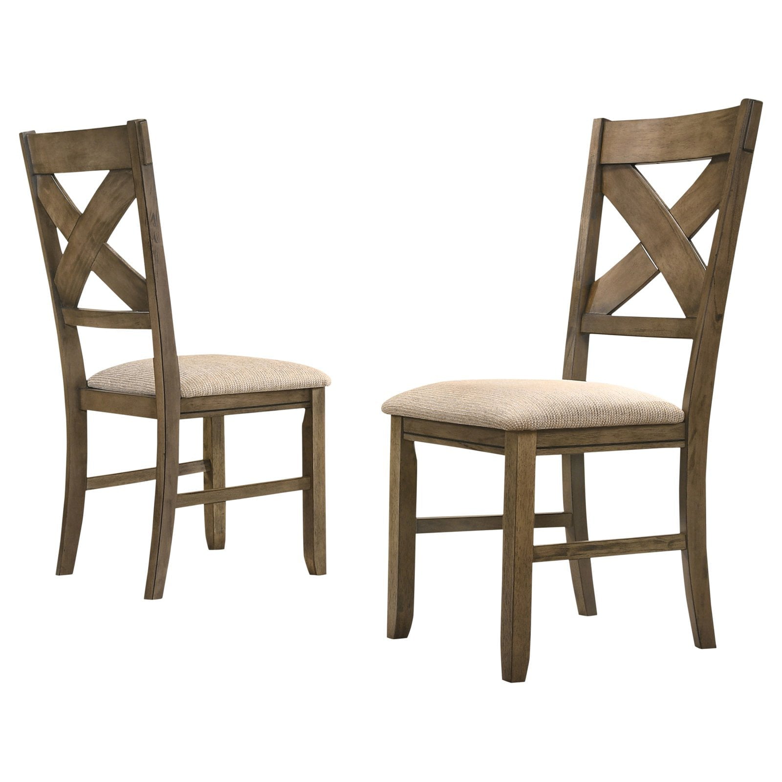 Roundhill Furniture Raven Cross Back Upholstered Dining Chairs in Glazed Pine Brown Finish， Set of 2