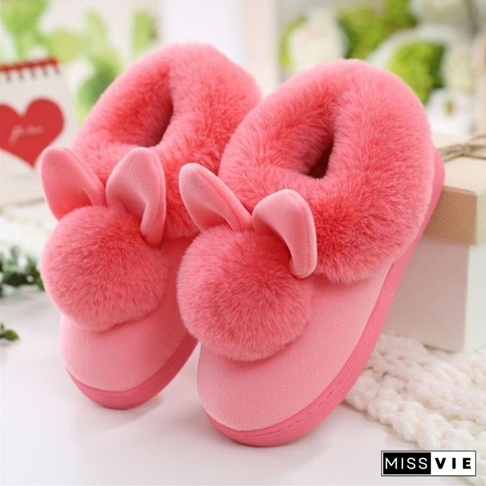 Fashion Women's Winter Cute Rabbit Warm Non-Slip Cotton Slippers Winter Shoes Indoor Outdoor