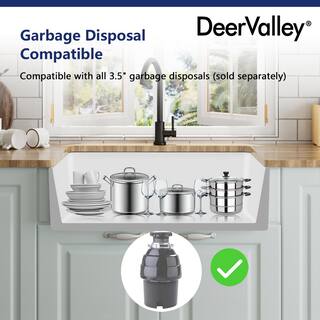 DEERVALLEY DeerValley Feast White Ceramic 33 in. L Rectangular Single Bowl Farmhouse Apron Kitchen Sink with Grid and Strainer DV-1K119