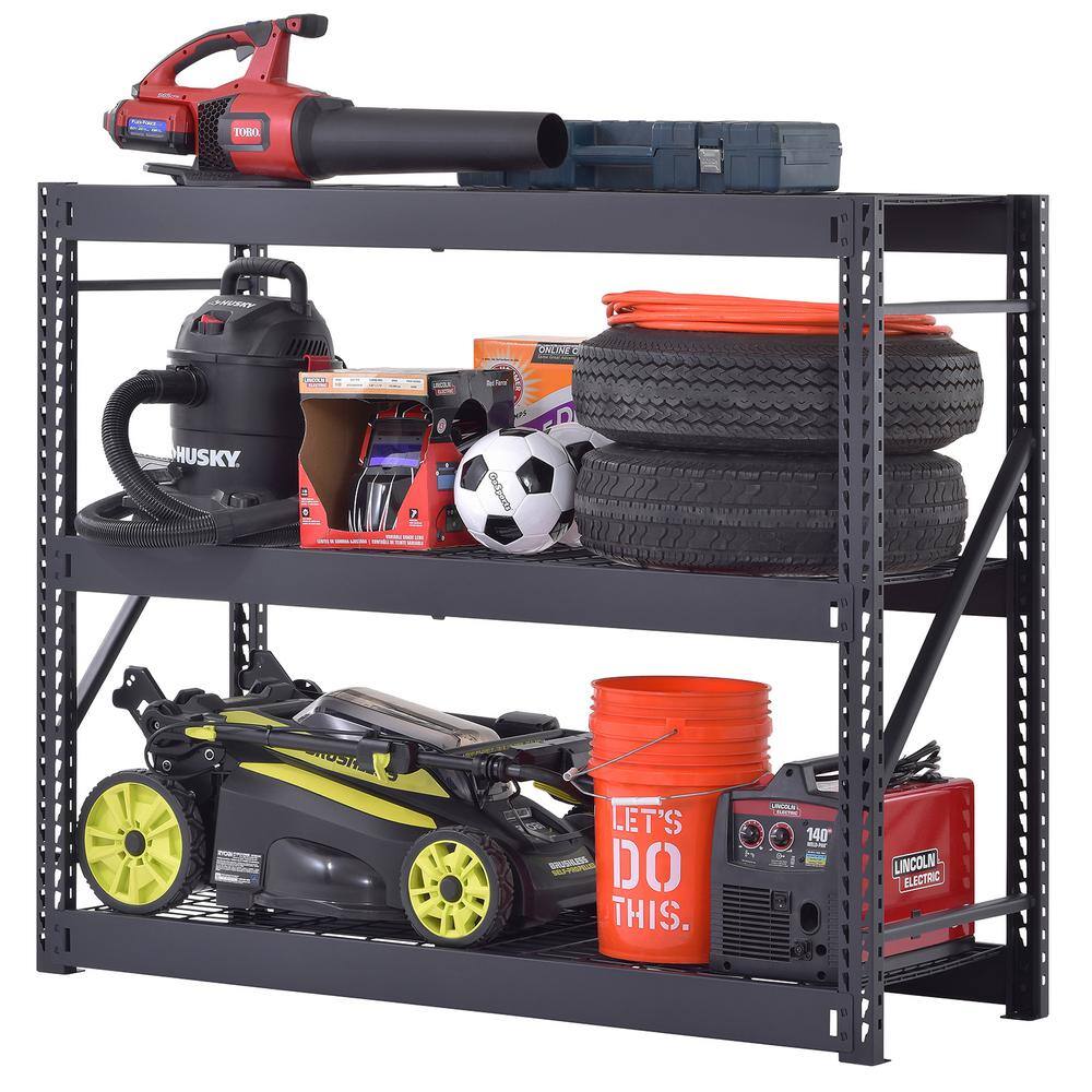 Husky 3-Tier Industrial Duty Steel Freestanding Garage Storage Shelving Unit in Black (65 in. W x 54 in. H x 24 in. D) N2W652454W3B