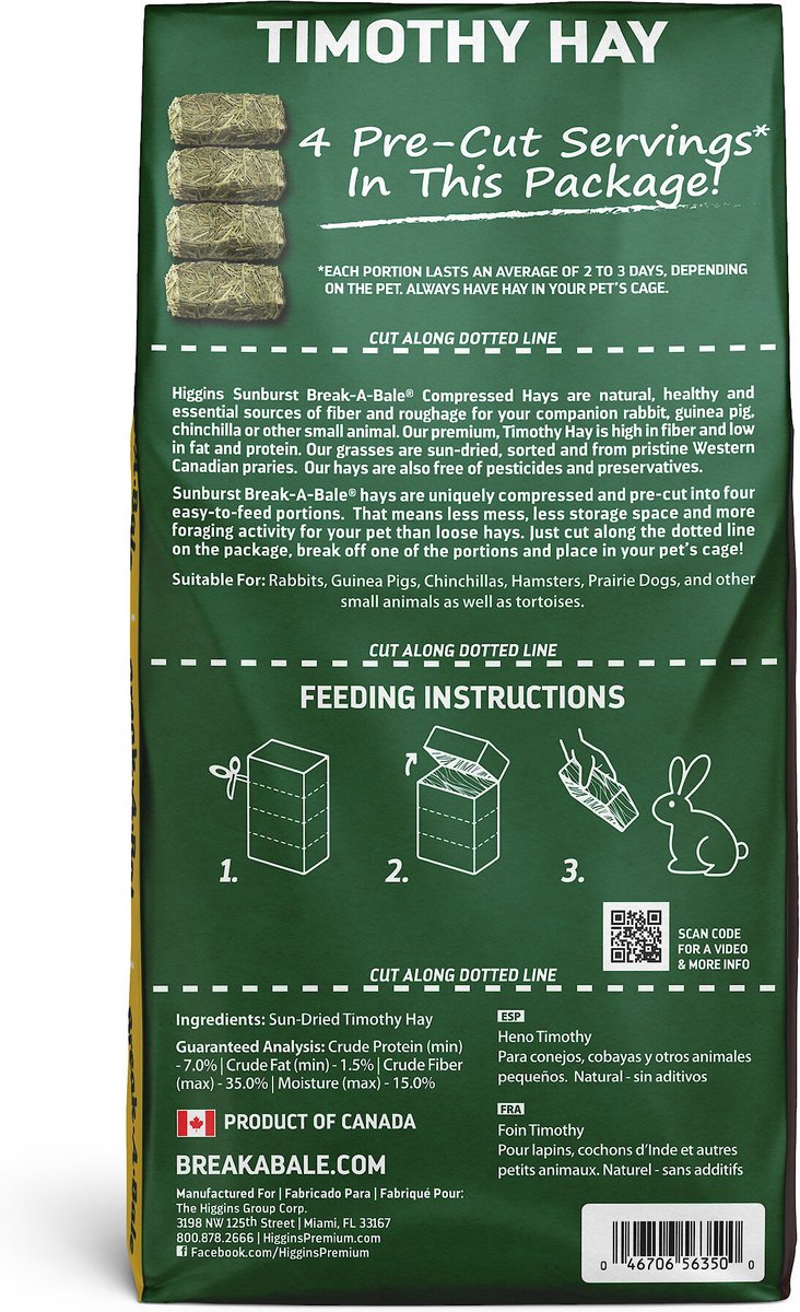 Higgins Sunburst Break-A-Bale Timothy Hay Small Animal Food