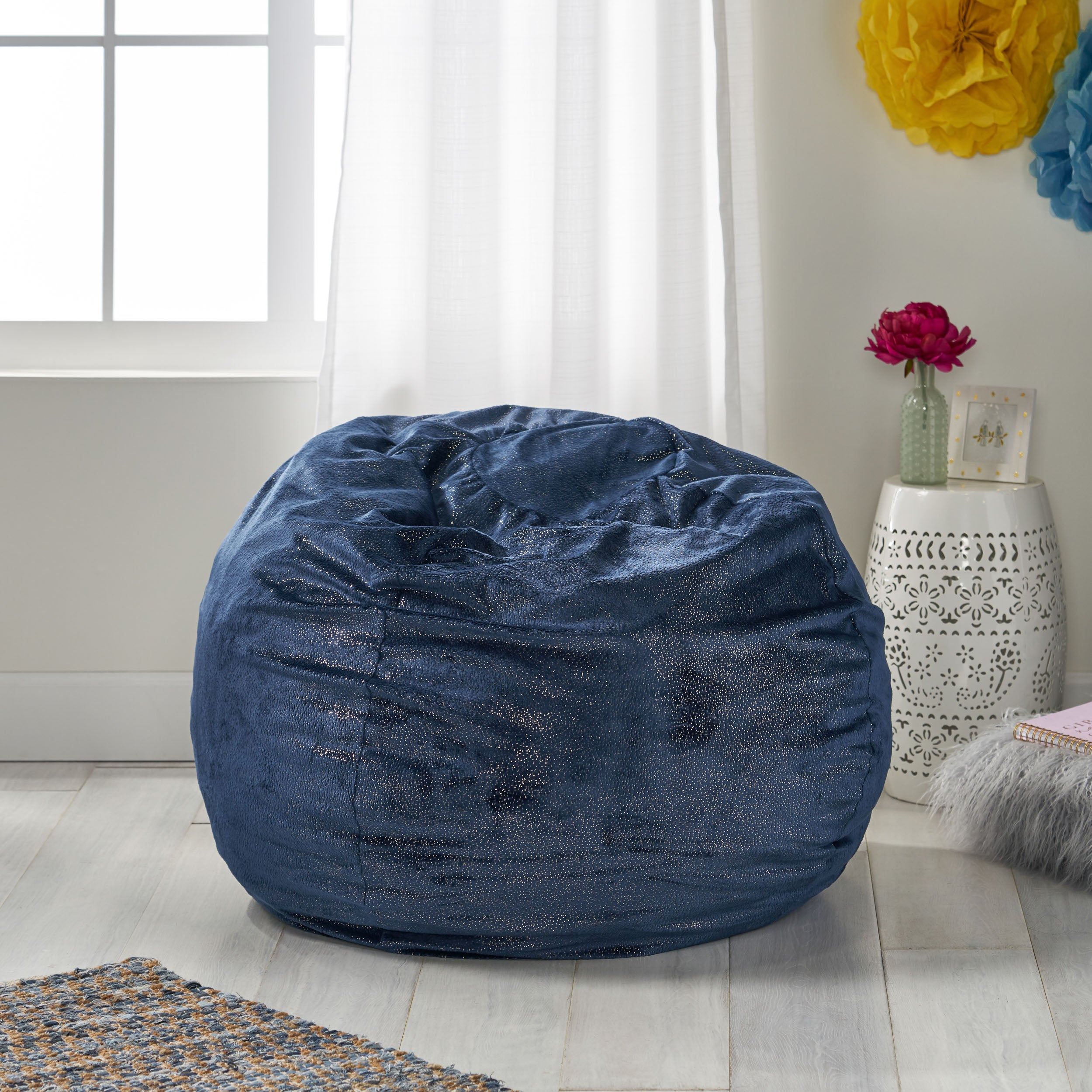 Eladio Modern Glam 3 Foot Velvet Bean Bag with Sparkles