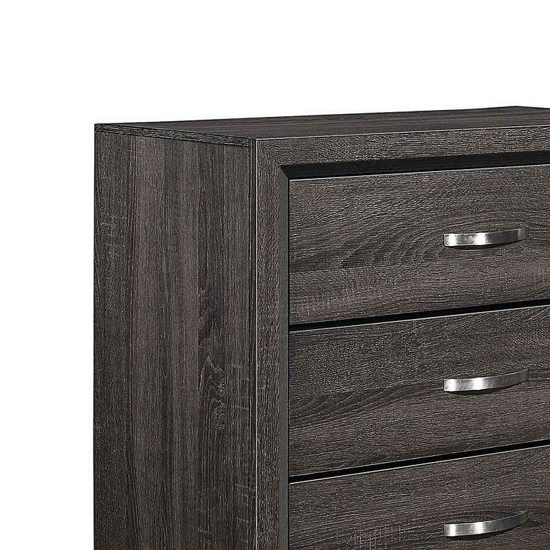 5 Drawer Wooden Chest with Grain Details and Chamfered Feet， Gray