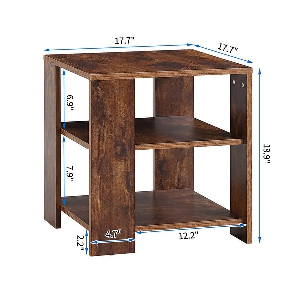 1 Pack Square Side Table with Simple Style Design， 3 tier end table， Wood Nightstand for Bedroom