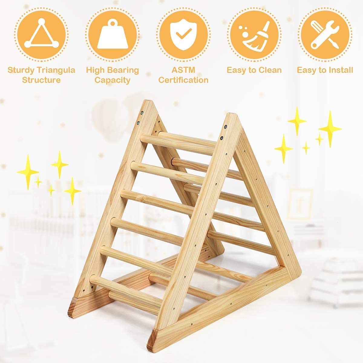 Costzon Kids Climbing Triangle Ladder, Wooden Triangle Climber with Climbing Ladder for Toddlers