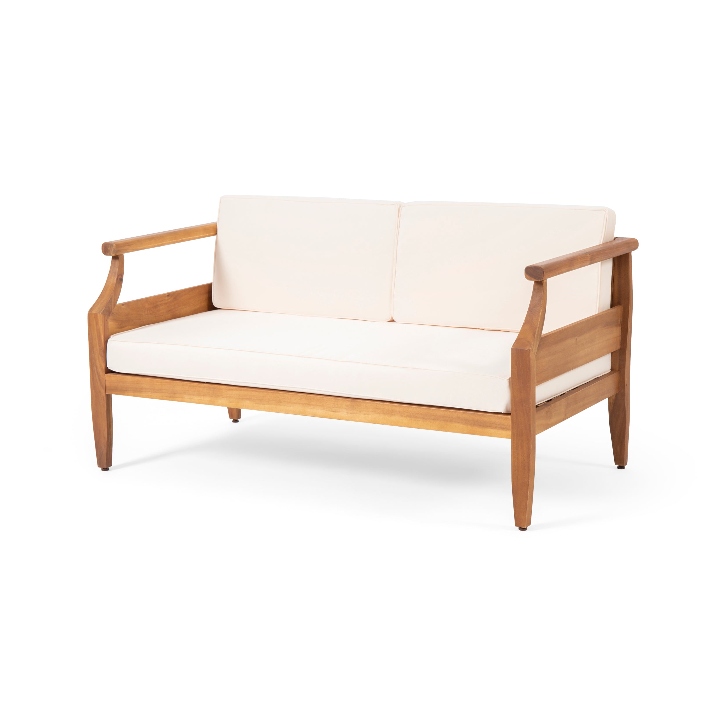 Bianca Outdoor Mid-Century Modern Acacia Wood Loveseat Set