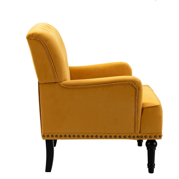 Accent Chair Armchair with Rubber Wood Legs and Nailhead Trim， Tufted Velvet Fabric Upholstery Accent Chairs