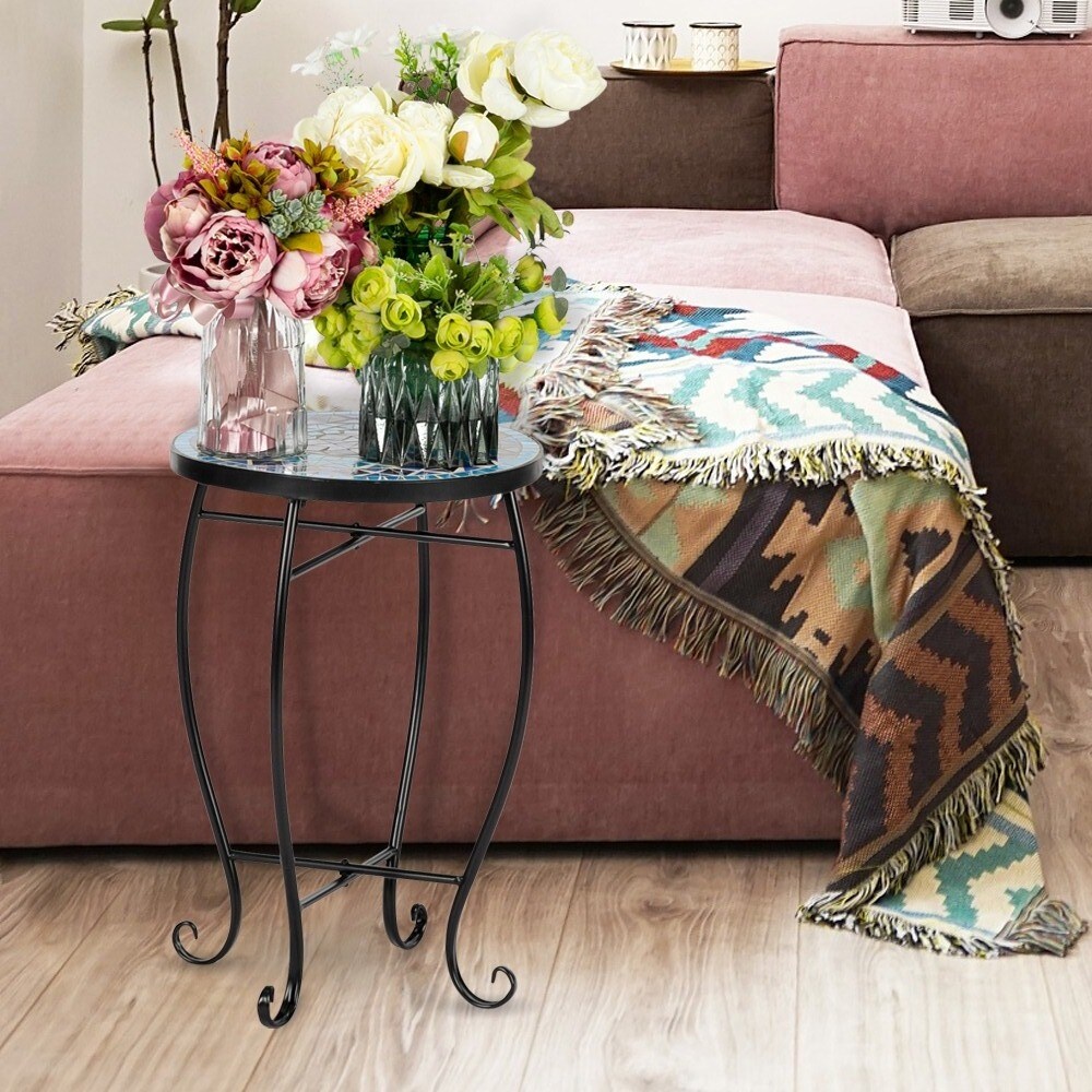 Autumn Leaf Shaped Inlaid Adjustable Ottoman Mosaic Bistro Table