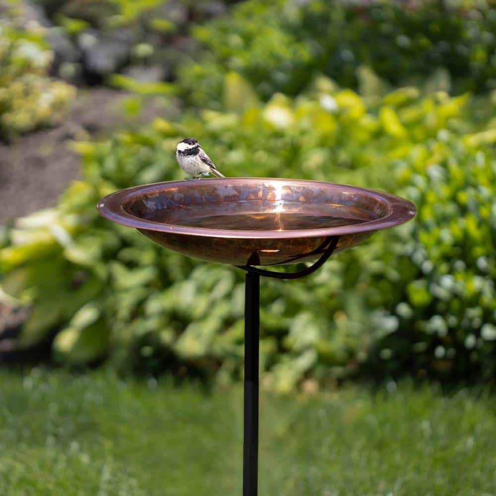 Good Directions Pure Copper Birdbath， Featuring a Hand-Applied Fired Finish and a Multi-Pronged Garden Pole BBG-3