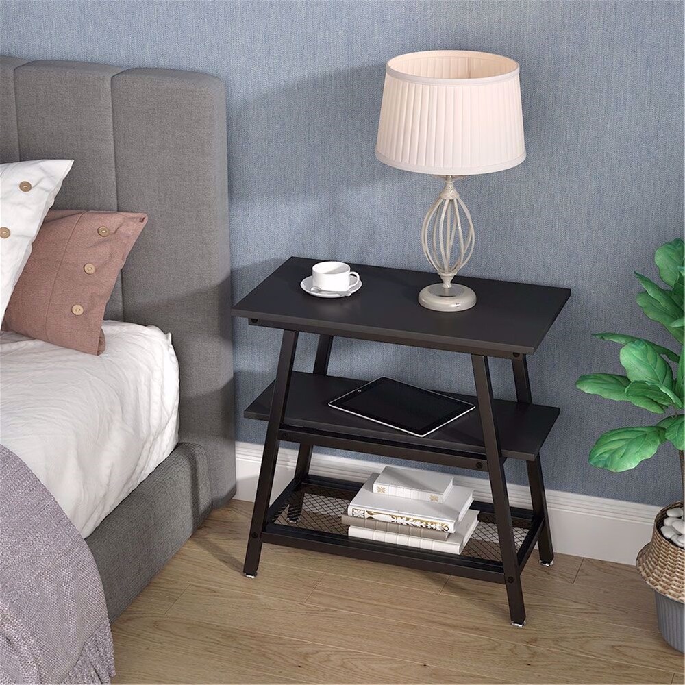 Industrial End Table Bed Side Table Storage Shelf