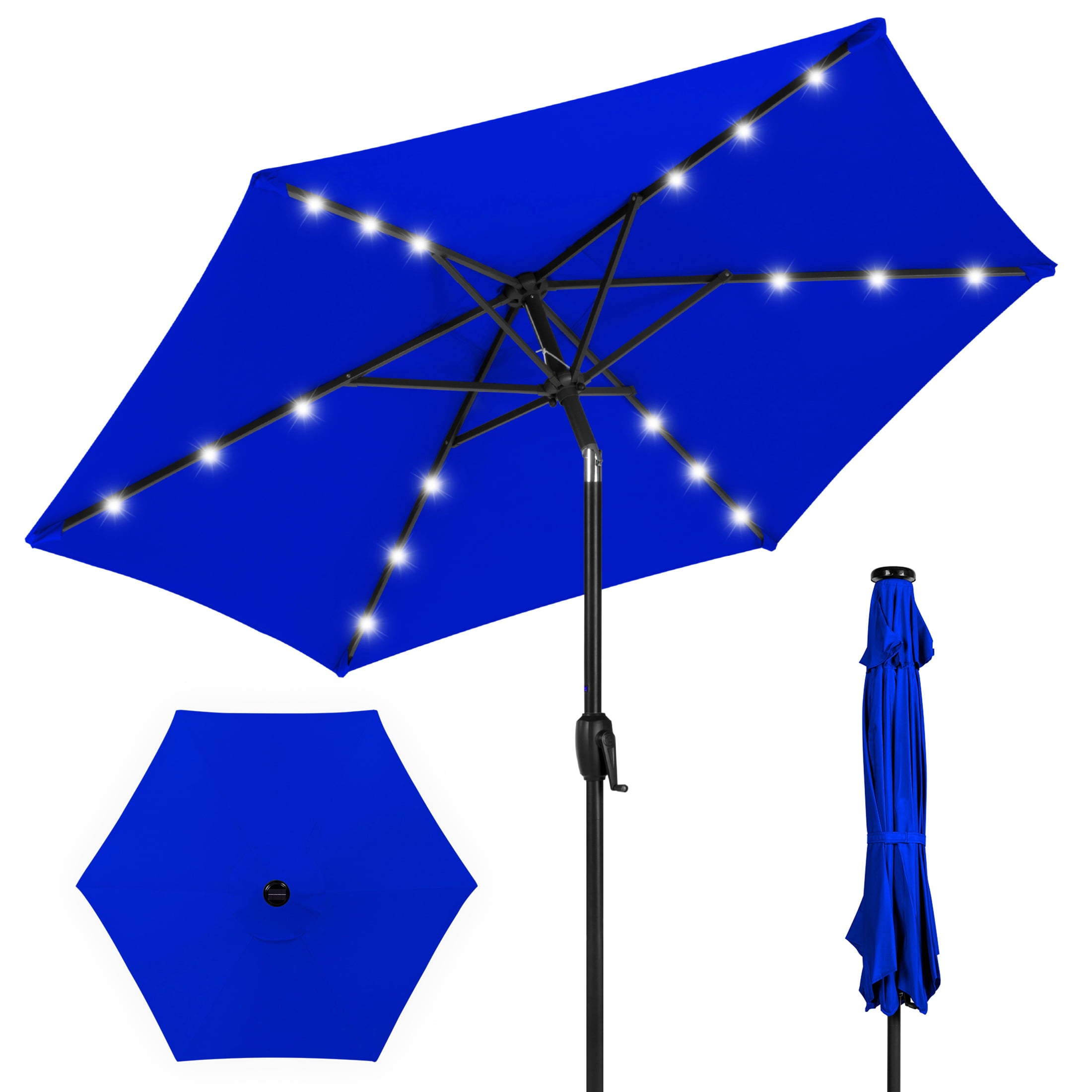 Best Choice Products 7.5ft Outdoor Solar Patio Umbrella for Deck, Pool w/ Tilt, Crank, LED Lights - Resort Blue