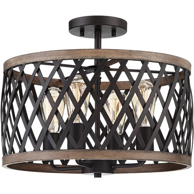 Wide Bronze Woodgrain 4 light Open Cage For Bedroom Living Room