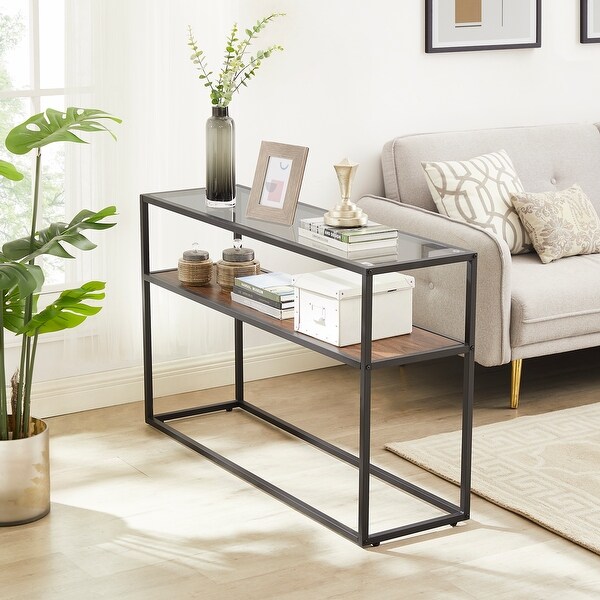 Modern Open Hallway Table Glass Console Table with Adjustable Feet