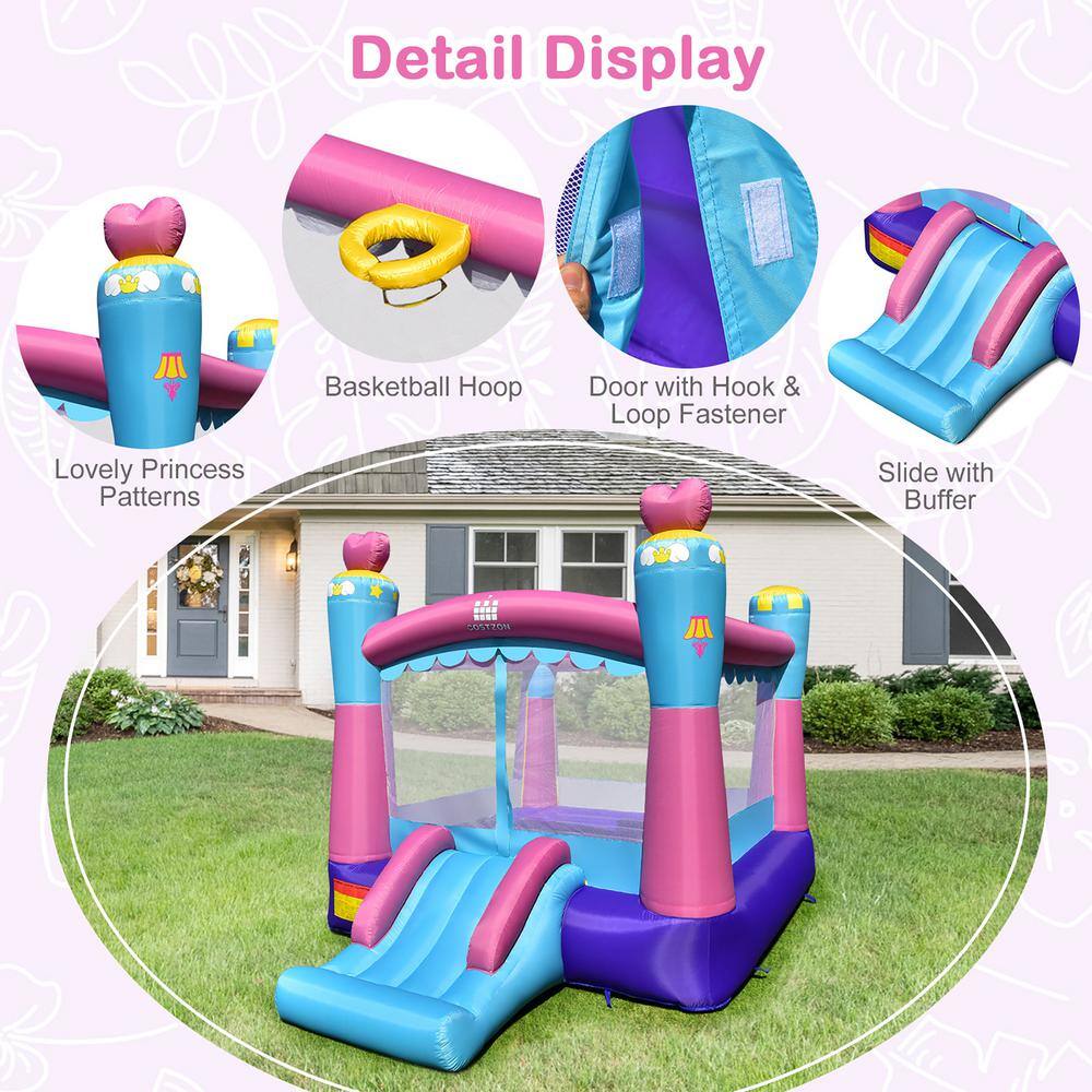 Costway Inflatable Bounce House 3-in-1 Princess Theme Inflatable Castle with 550-Watt Blower NP10534+ES10150US