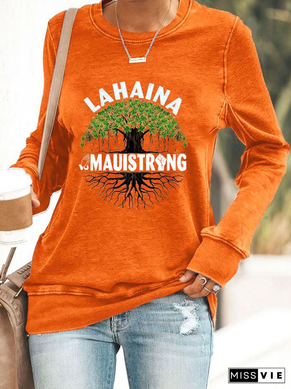 Women's Stay Strong Lahaina Banyan Tree In Maui Hawaii Maui Strong Printed Sweatshirt