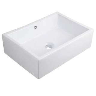 Novatto Rectangular Porcelain Vessel Sink in White with Overflow Drain in Brushed Nickel NP-018131BN