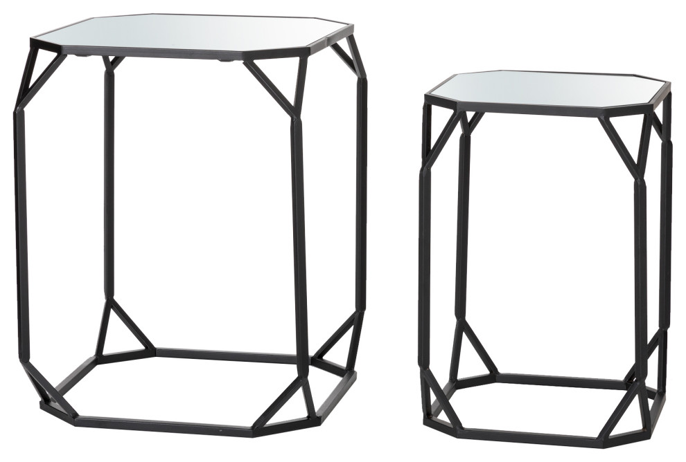 Metal WithGlass Accent Table  Set of 2   Transitional   Coffee Table Sets   by Glitzhome  Houzz