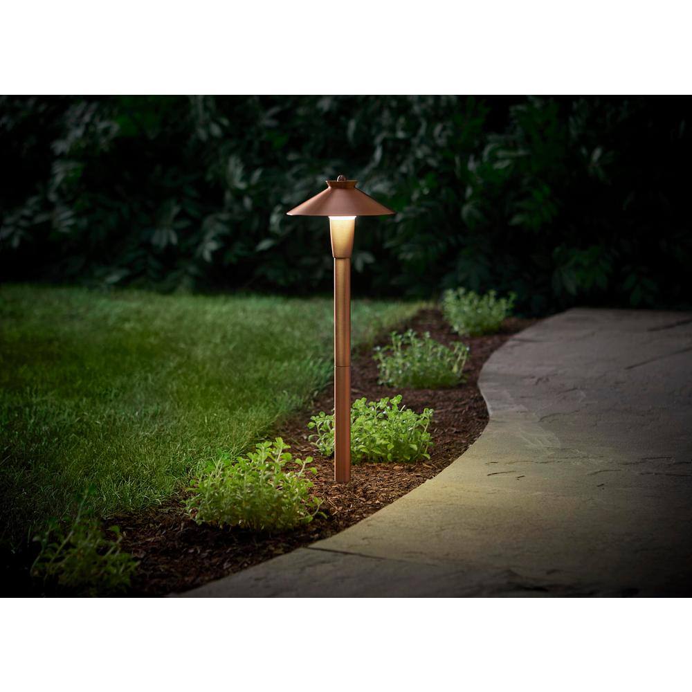 Hampton Bay 12-Volt Red Brass Low Voltage Powered Integrated LED Waterproof Path Light 1EA Powered by Transformer ECP12-LED