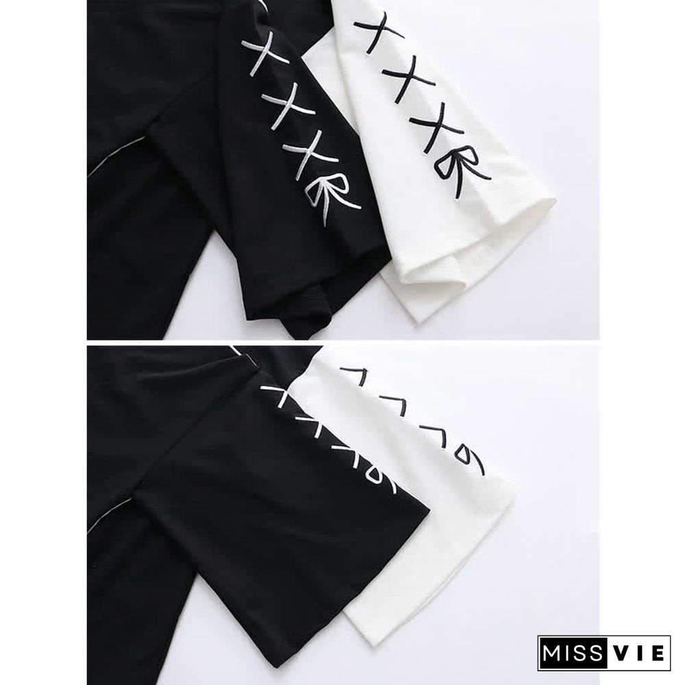 Devil Letter Print Colorblock Hooded T-Shirt Puppy Print Shorts