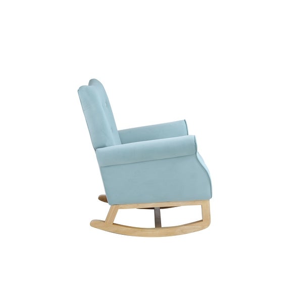 Modern High Back Armchair， Comfortable Rocking Chair Velvet Fabric Padded Seat， Living Room Accent Chairs with Wood Legs