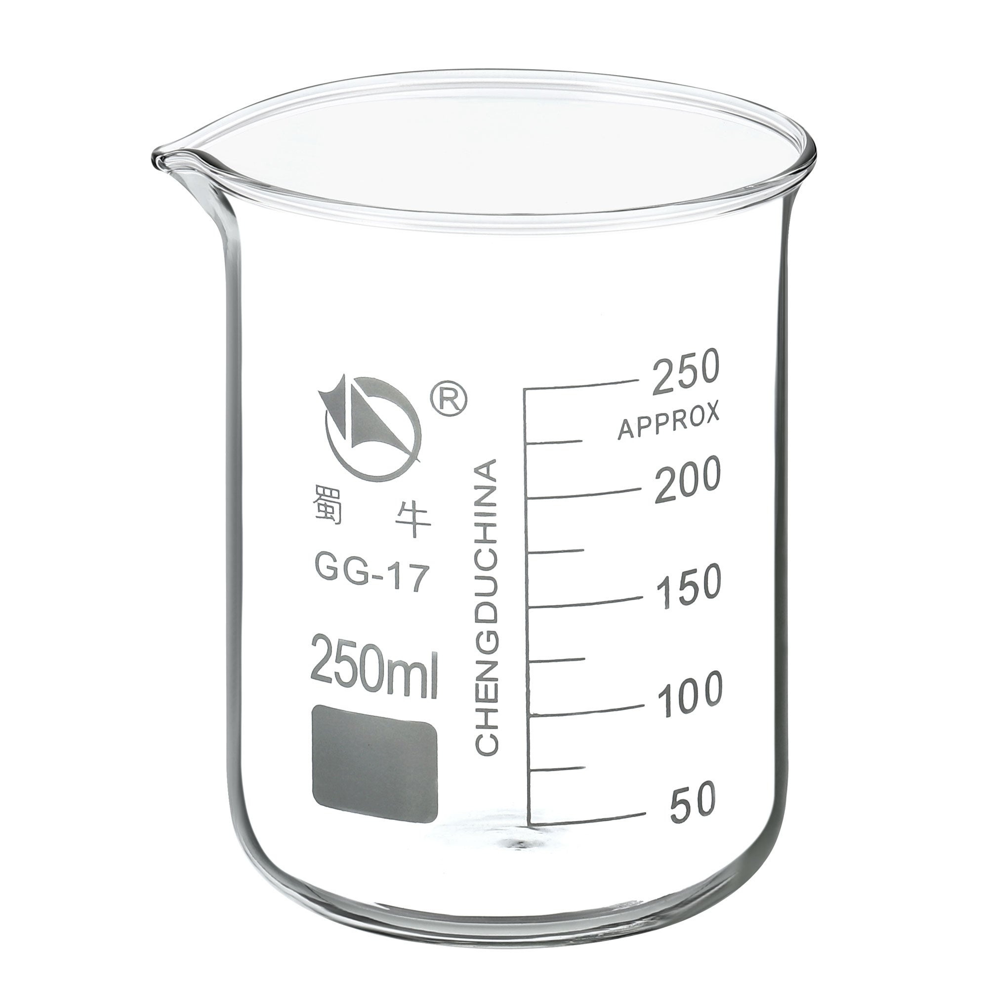 250ml Low Form Glass Beaker， 3.3 Borosilicate Lab Measuring Cups - Clear