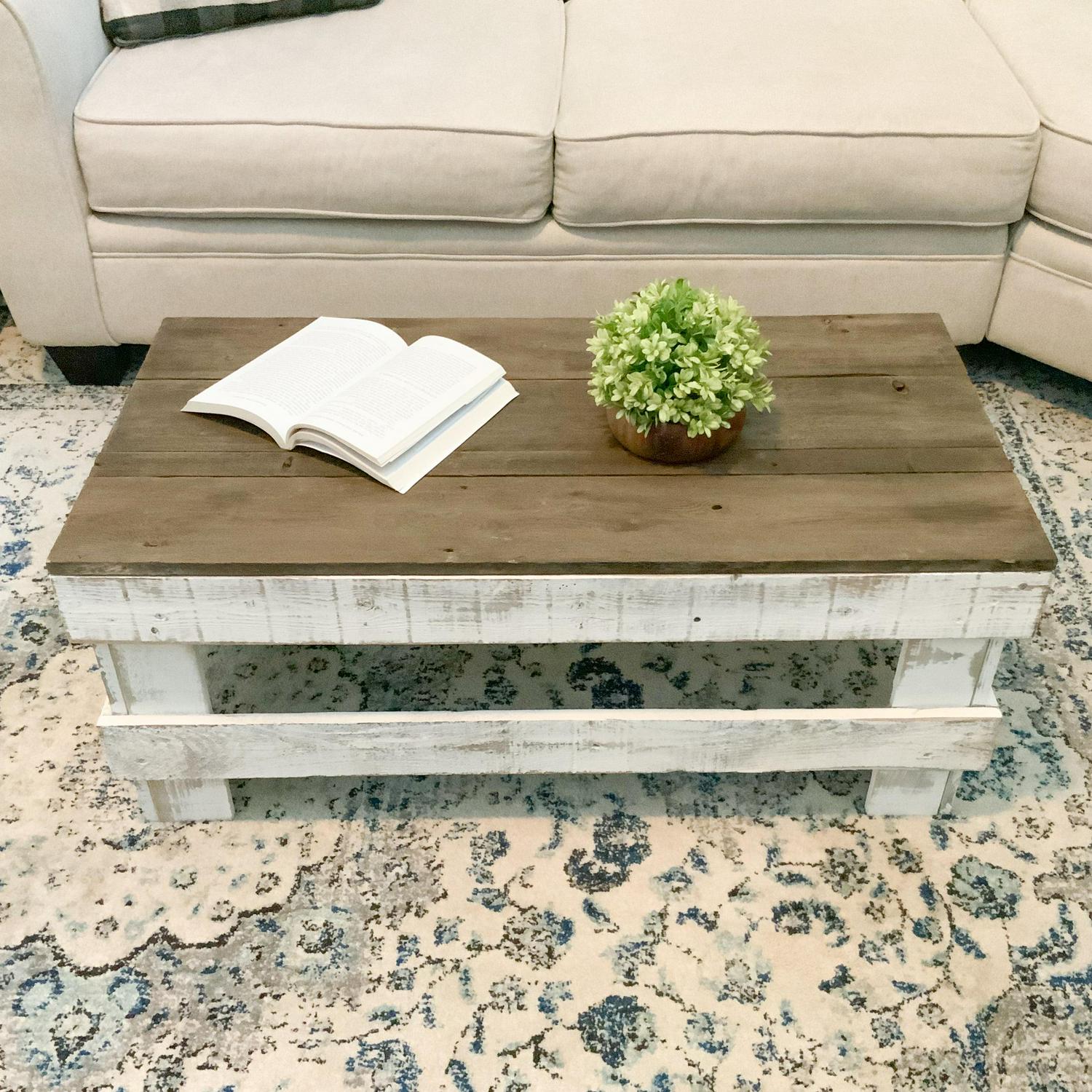 Woven Paths Reclaimed Wood Coffee Table， Dark Walnut/White