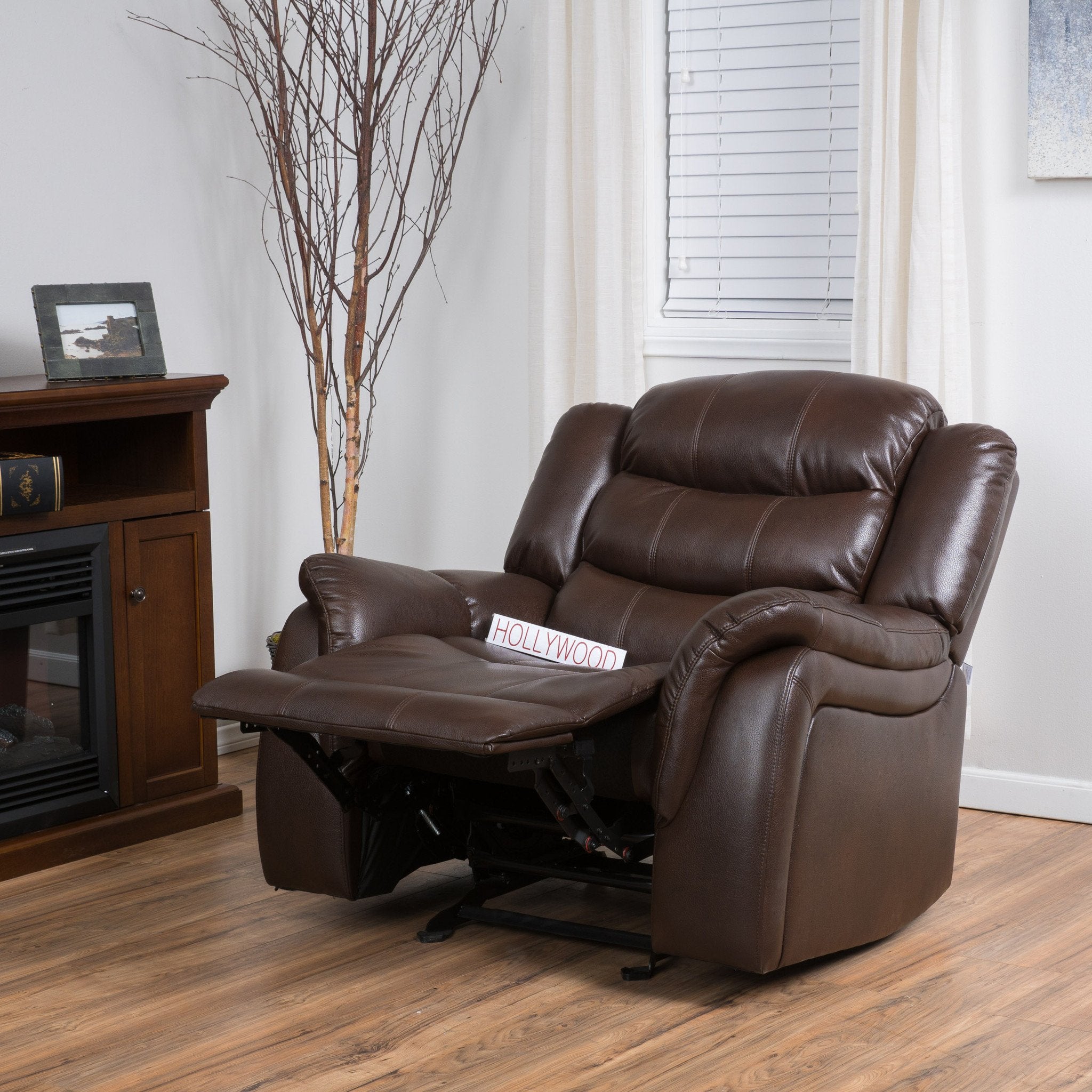 Emryka Brown PU Leather Glider Recliner Club Chair