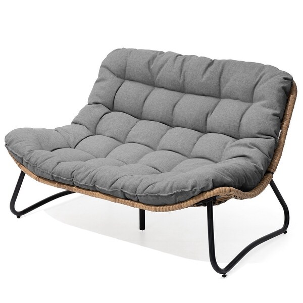 Pellebant Double Papasan Chair Loveseat with Beige Cushion For Indoor and Outdoor Use