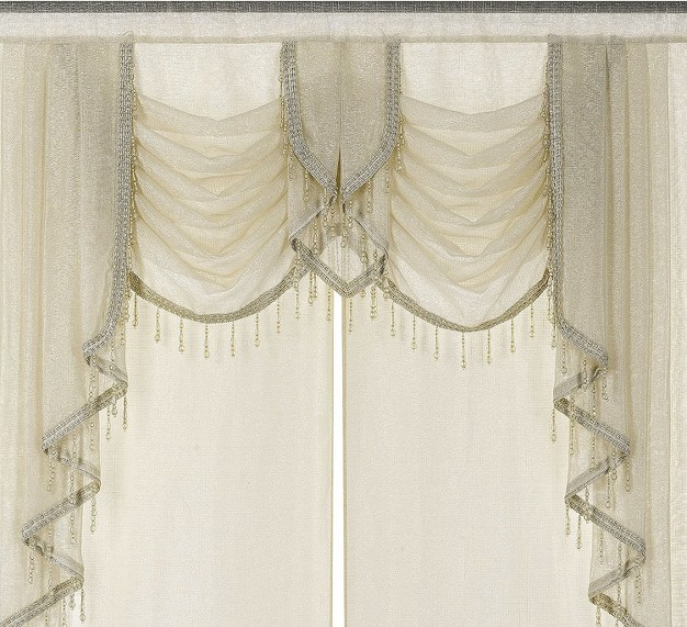 Kate Aurora Ultra Glam Beaded Sparkly Sheer Window In A Bag Curtain Set