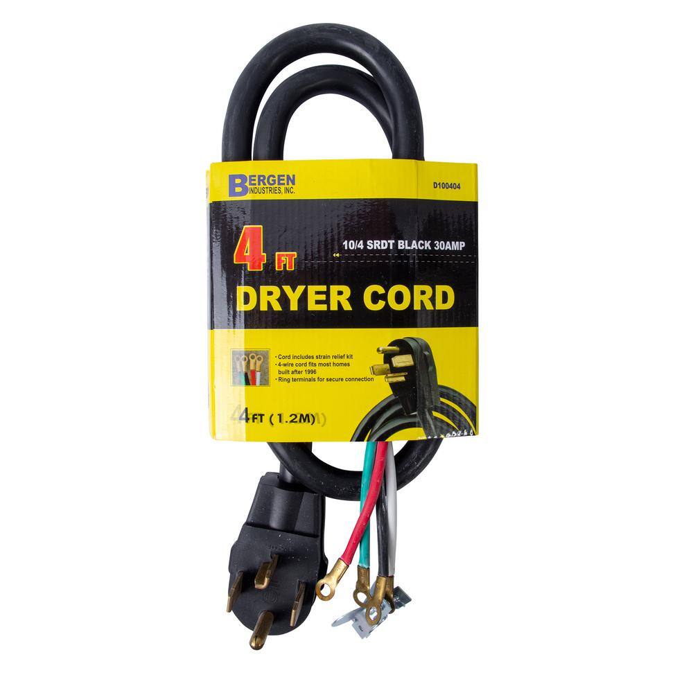 Bergen Industries 4 ft. 4-Wire Clothes Dryer Replacement Cord Black D100404