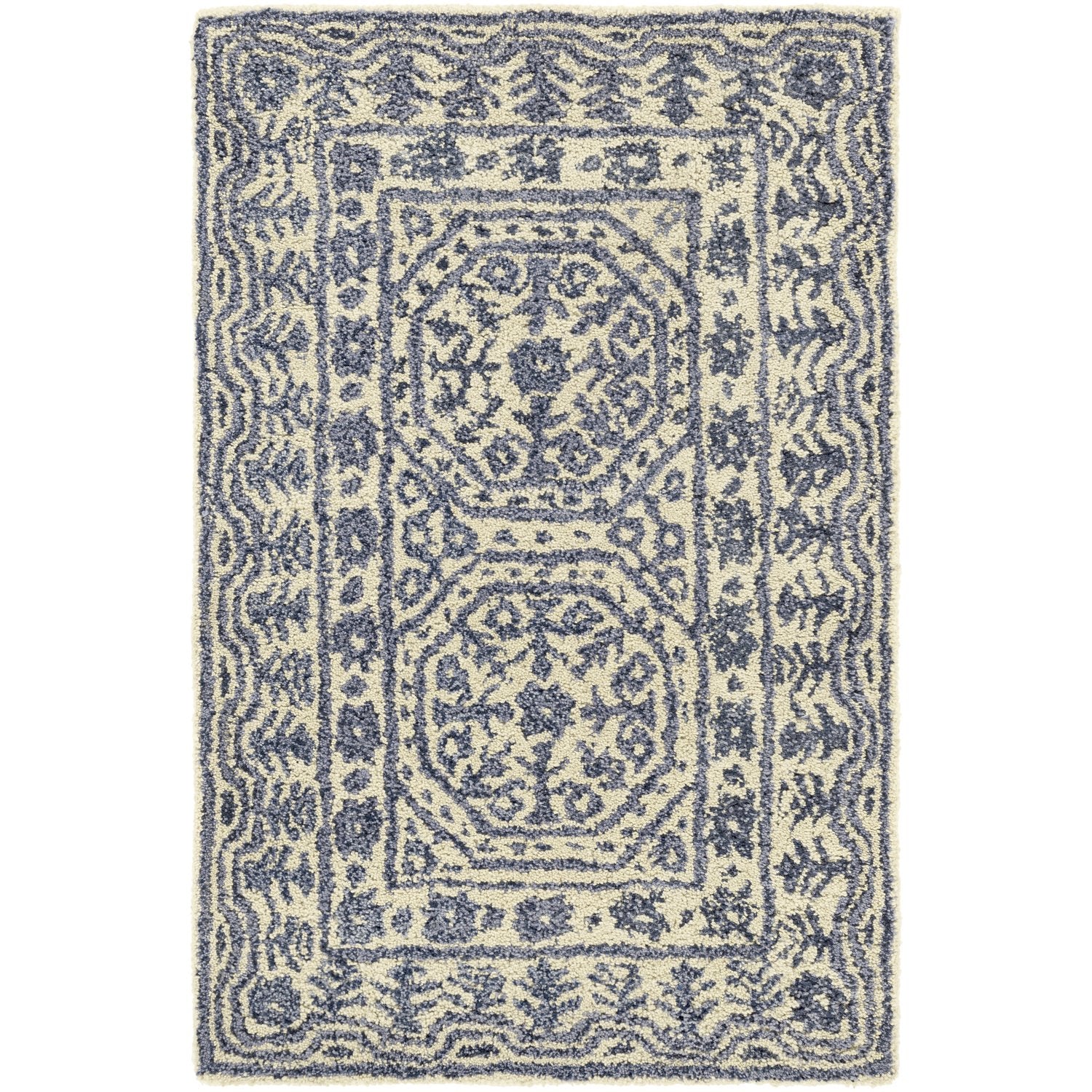 Smithsonian Collection New Zealand Wool Area Rug in Dark Slate Blue and Ivory design by Smithsonian